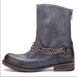 Charcoal Blue Vintage Foundry Co Zoey Combat Leather Biker Boots Harness Chain